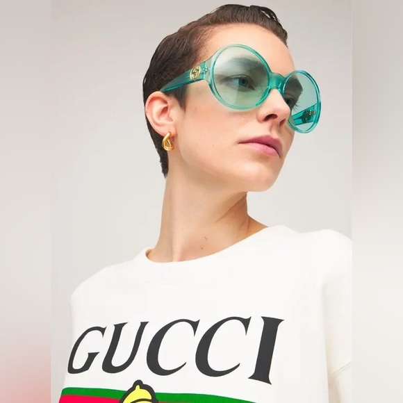Authentic Gucci 0965 Light Blue 001 Logo Summer Oversized Sunglasses GG0954S - Picture 4 of 16